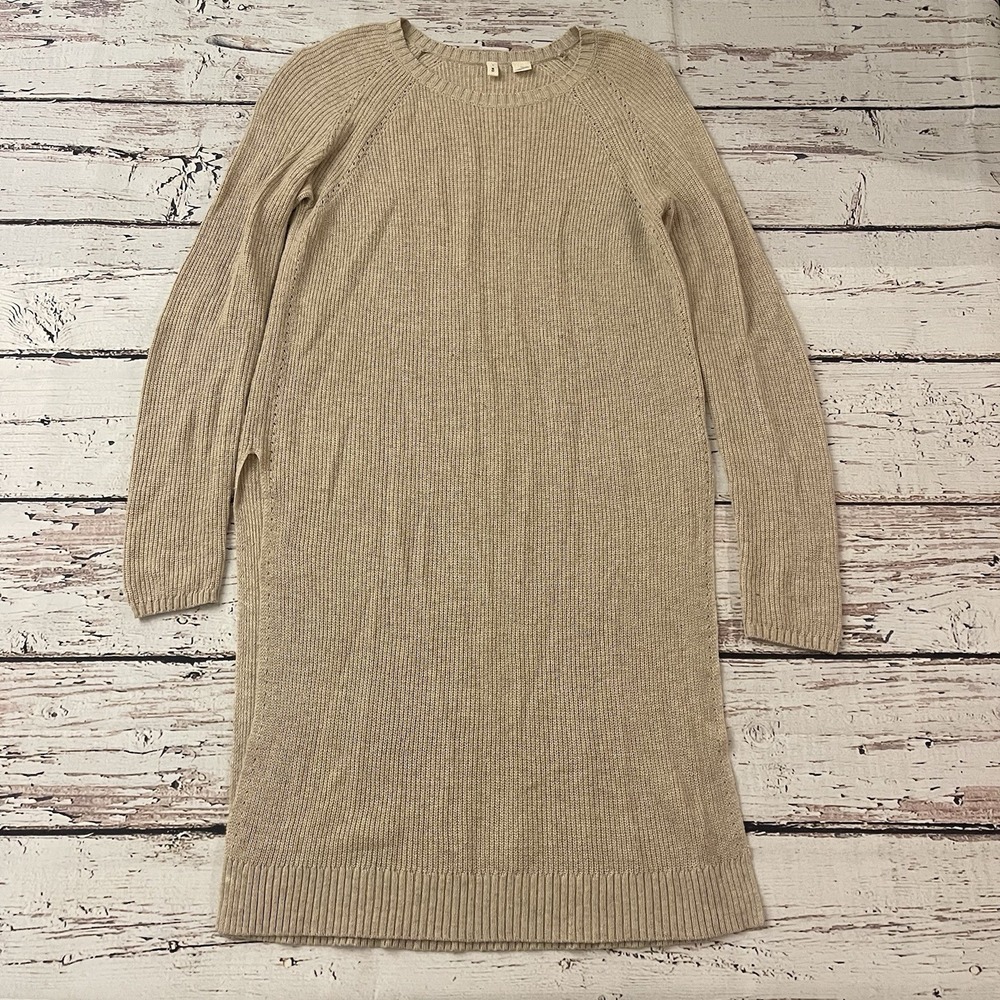 Anthropologie Moth Cotton & Cashmere Oatmeal M Side Slit Tunic Sweater Size XS